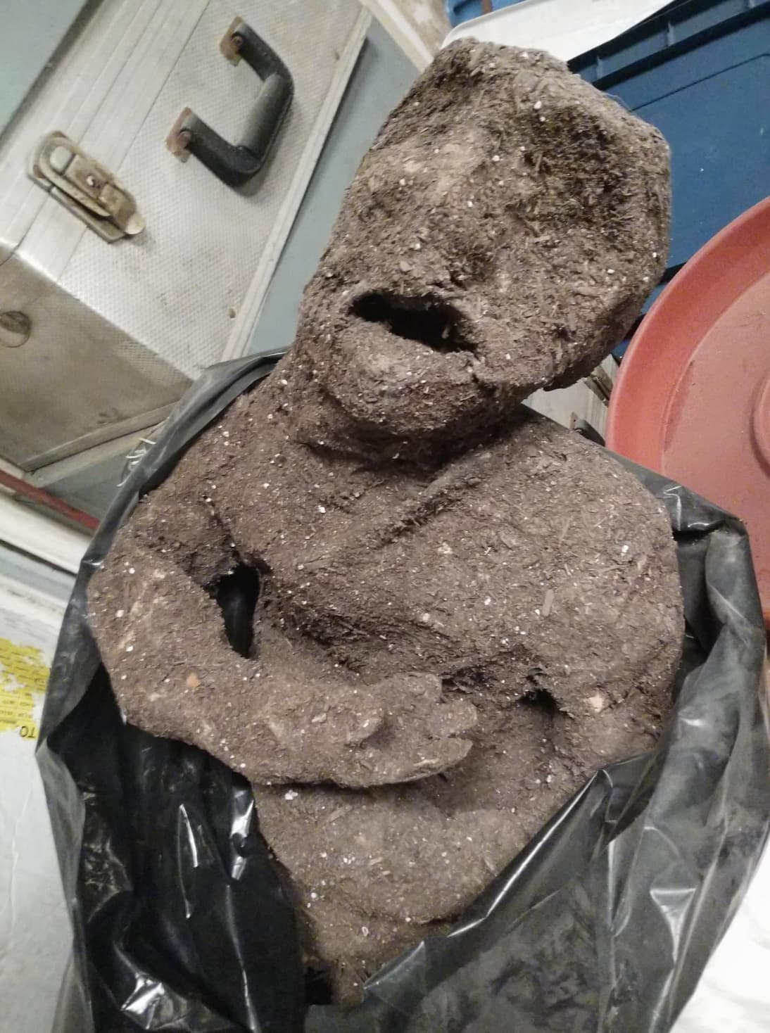 “Was sent to grab some stuff from the warehouse at work, found a ‘dirty mummy’ in a trashbag instead.”